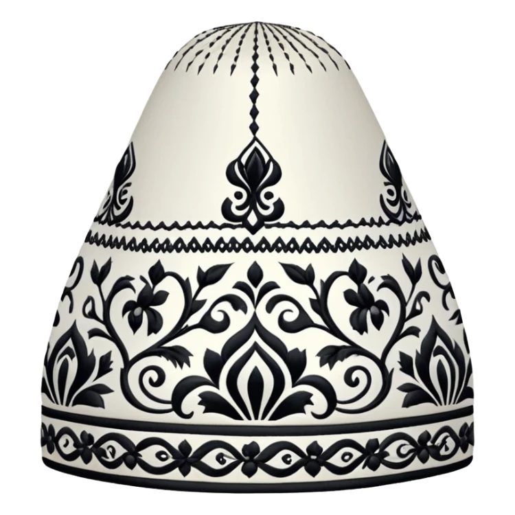 Uzbek traditional doppa hat with ornate black and white embroidery pattern sticker