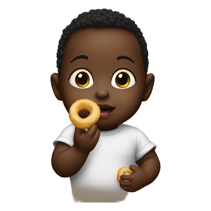 Black baby eating a onion ring sticker
