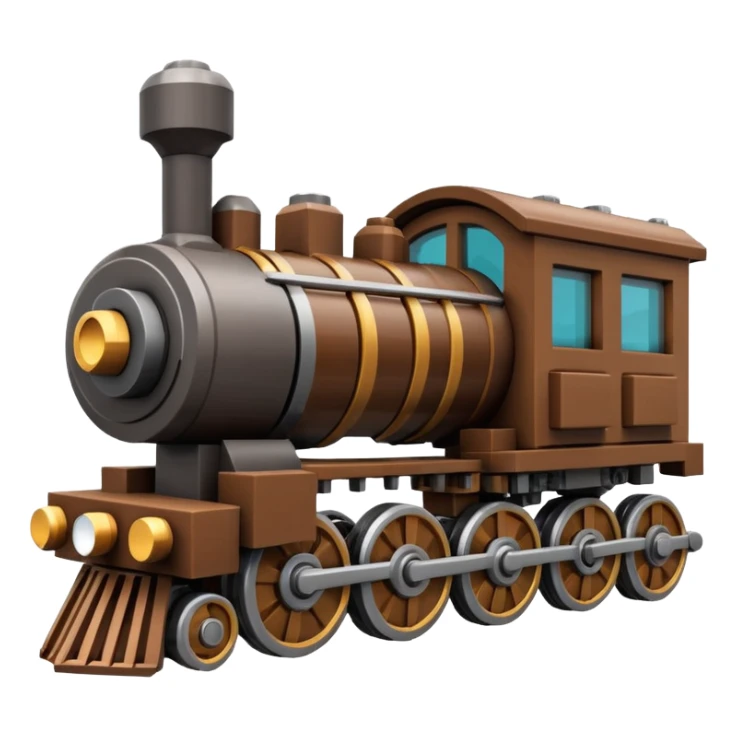 train from the Minecraft Create mod, blocky and mechanical, with visible gears sticker