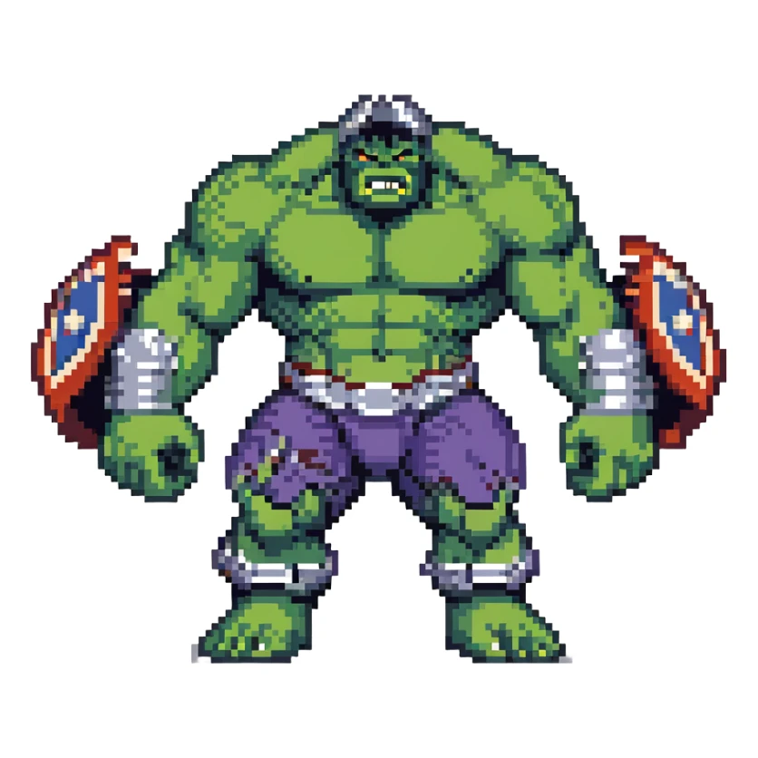 Joe Fixit gray Hulk, Gladiator Hulk with helmet, and Banner-Hulk merged form in 8-bit arcade style sticker