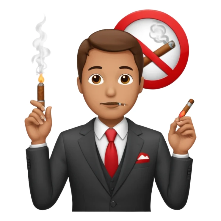 Draw a no smoking sign. Next to it, there is a man in a suit smoking a cigar. sticker
