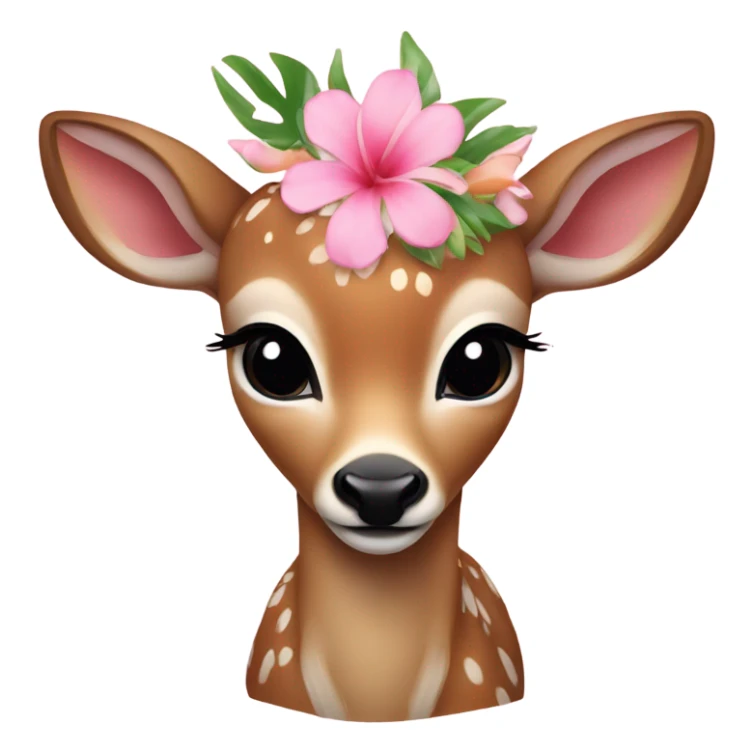 A sweet baby deer with a light pink tropical flower on her head  sticker