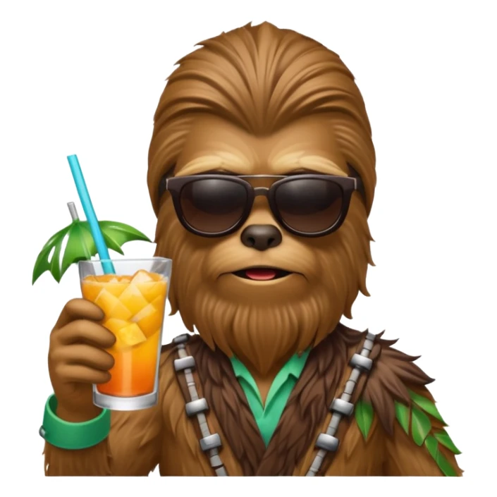 a wookiee wearing sunglasses drinking a tropical drink sticker