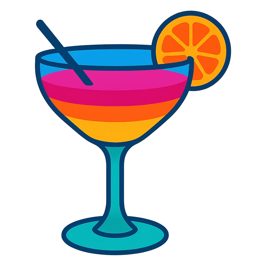 colorful cocktail glass with garnish, vibrant style sticker