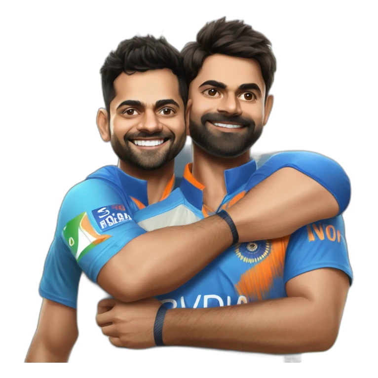 virat Kohli with his hands over Sachin Tendulkar shoulder and both are wearing Indian cricket team jersey sticker