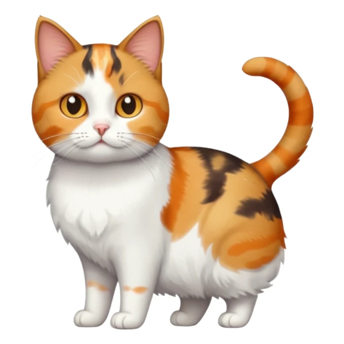 full body calico tabby + white cat with small head and fat body sticker