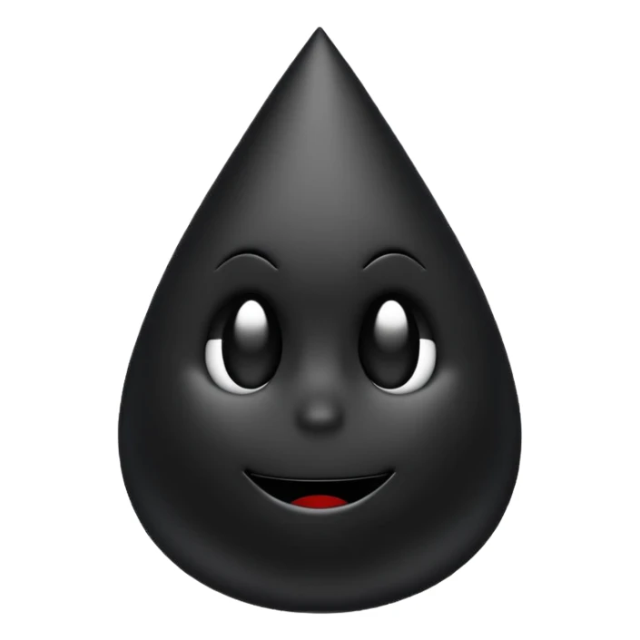 Minimal emoji, gothic teardrop sculpted from solid black metal, smooth reflective surface, heavy symbolic form, no glow, no neon, flat emoji style, centered, transparent background sticker
