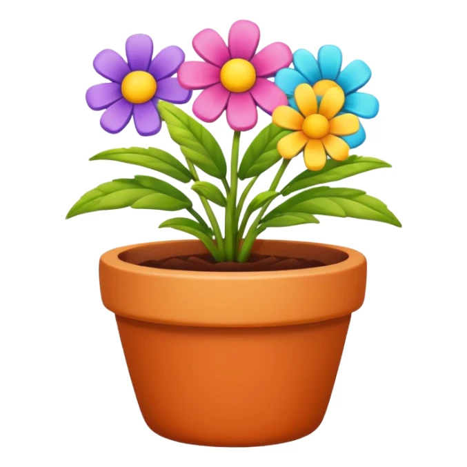 flower pot object icon, small decorative plant pot with blooming flower, ceramic texture, vibrant colors, cute garden vibe, 3D cartoon style, mobile game icon style, centered, clean background, no text, no watermark
 sticker