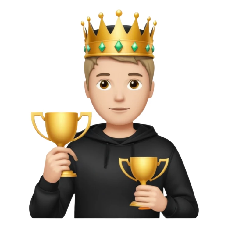 MVP + Tournament +Gaming + Black sweatshirt + White guy with crown + Tournament Cup   sticker