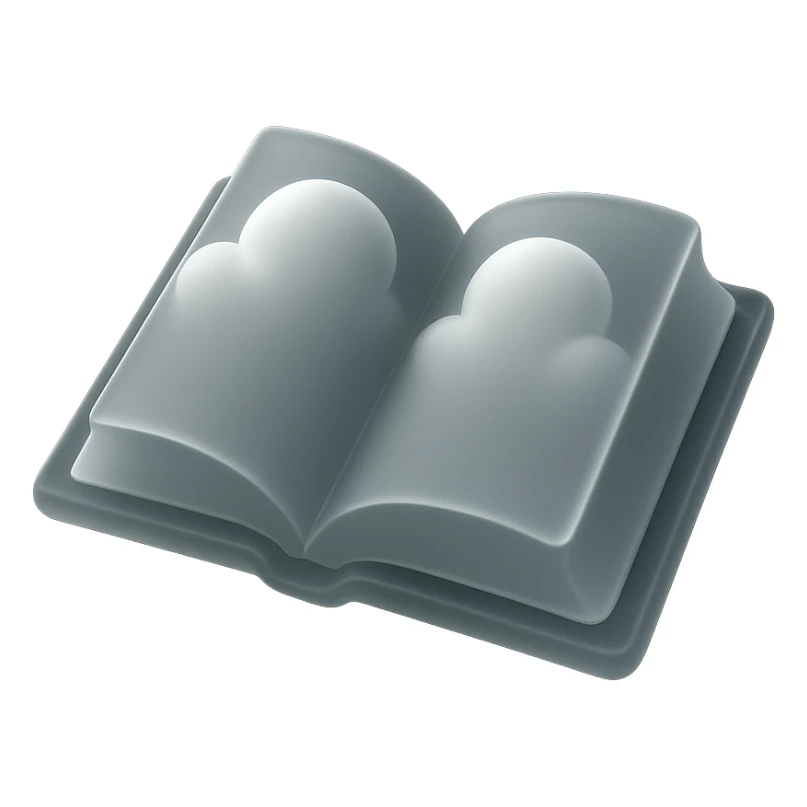 открытая книга с объемными облачными страницами, стиль matte glass sticker