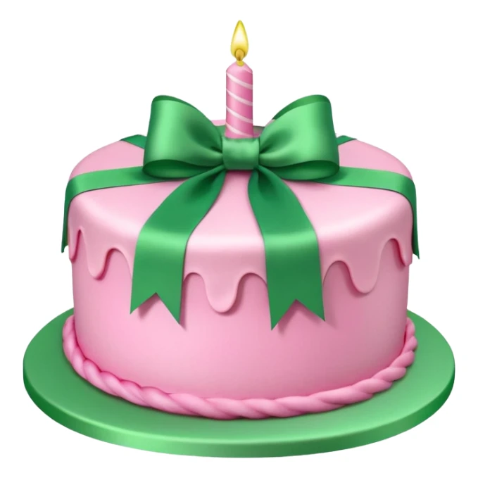 Pink Birthday cake with green ribbon in 3D sticker