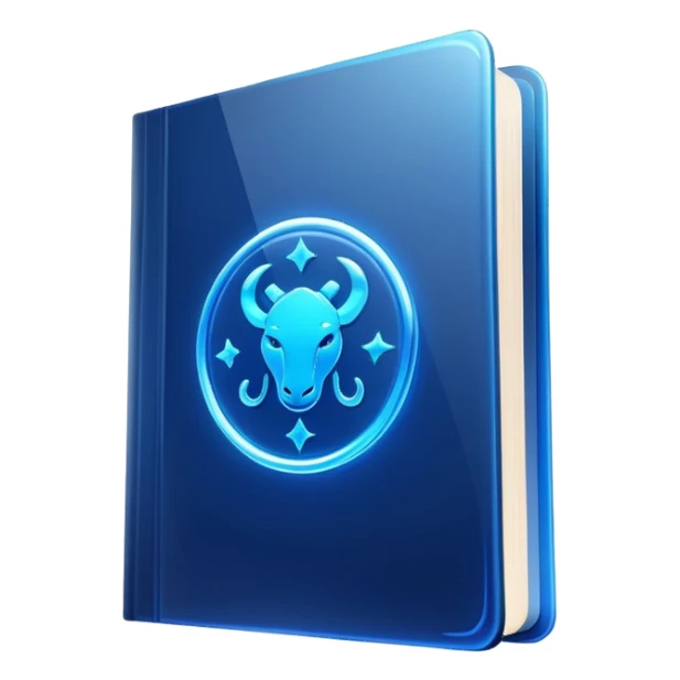 dark neon blue glass book, zodiac on the cover sticker