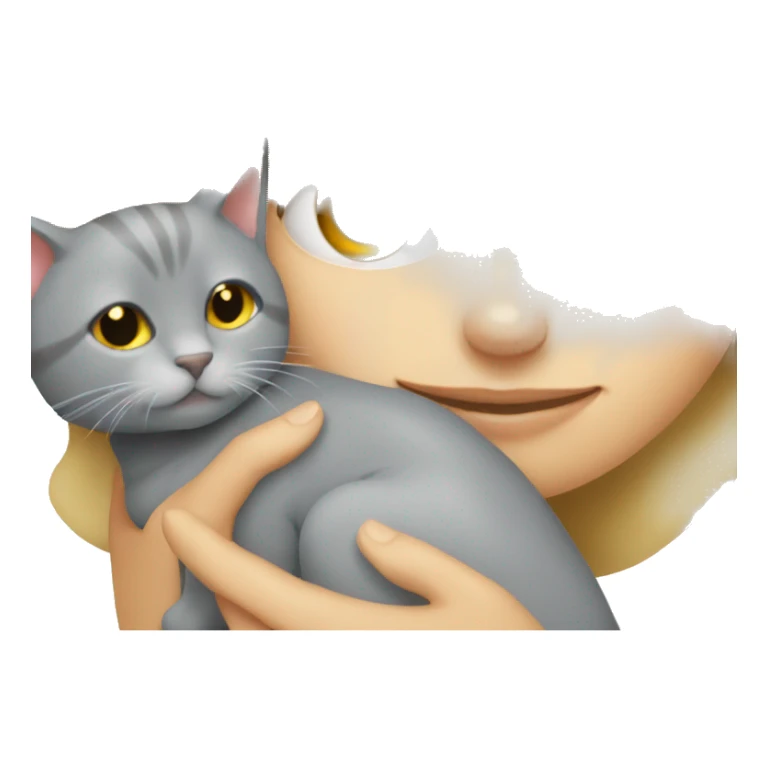 One blond girl is cuddling with one grey cat  sticker