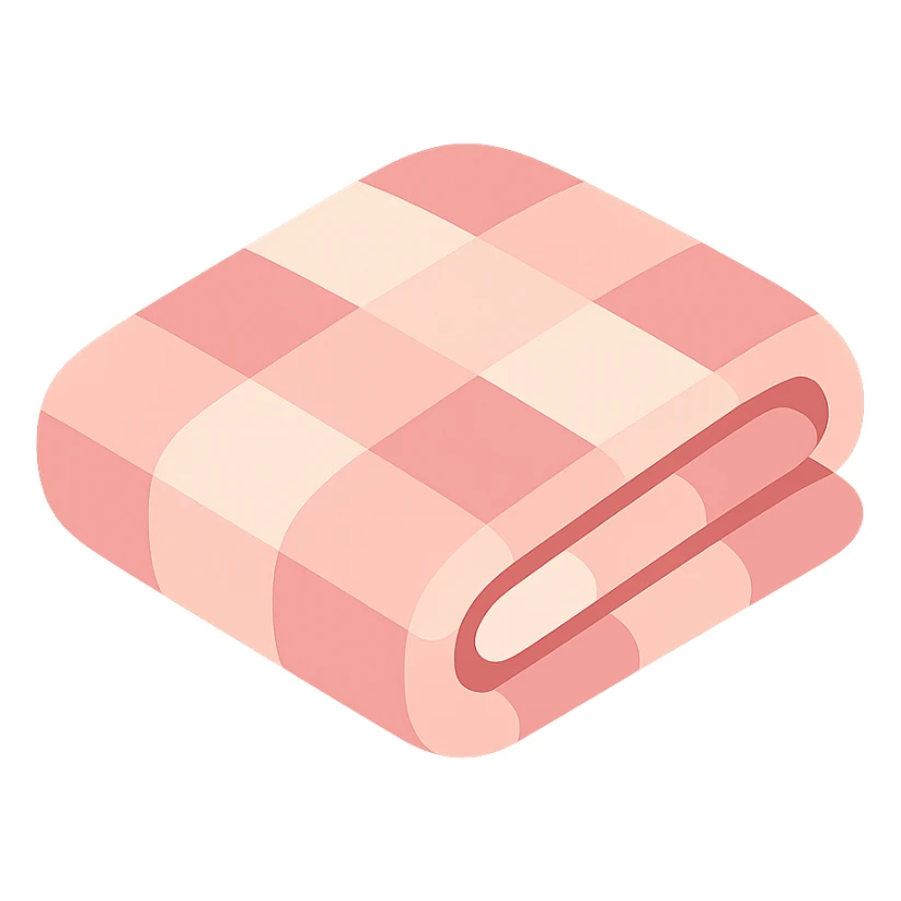 folded blanket with plaid pink and white pattern, soft and cozy sticker
