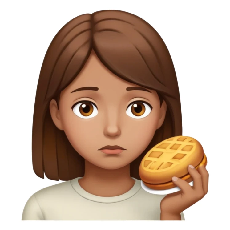 Hungry brown hair girl thinking sadly about food sticker