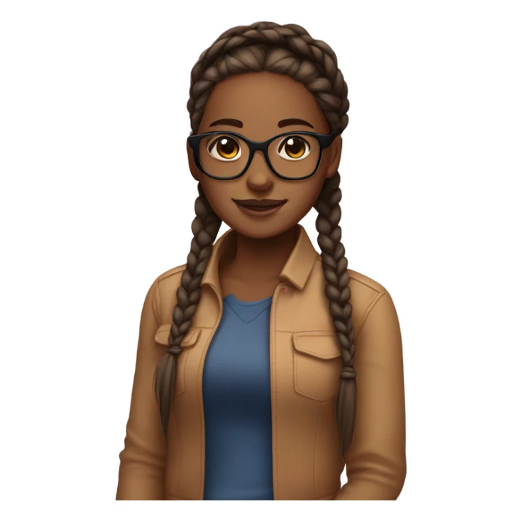 brown skin girl with braids and square glasses  sticker