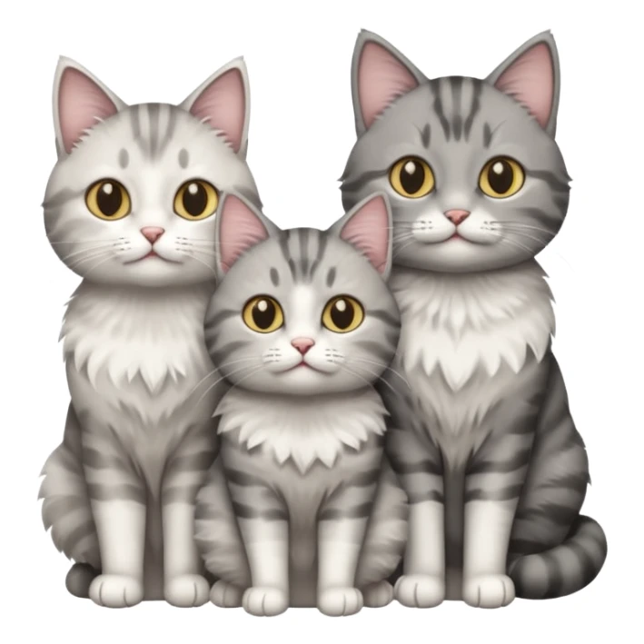 a fluffy grey and white cat sitting with 2 other cats sticker