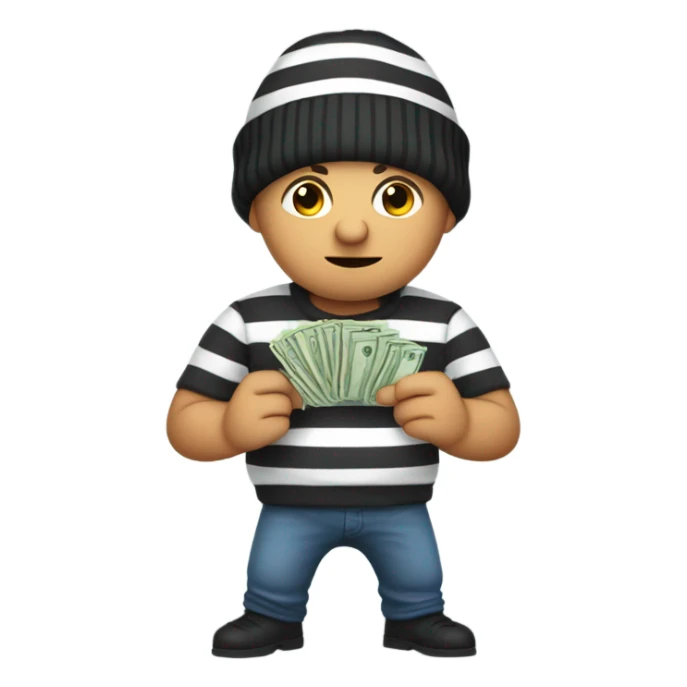 Robber with a striped shirt and beanie with money sticker