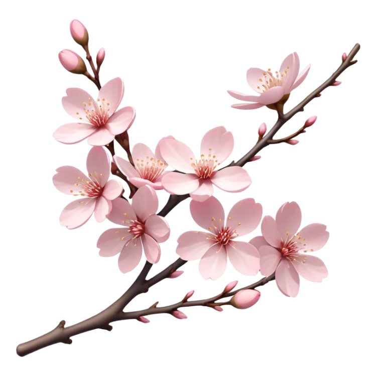 Cinematic Realistic Sakura Flowers on a Branch, depicted as delicate, soft pink blossoms gracefully adorning a slender, gently twisted branch, illuminated by subtle, warm natural light that accentuates their ethereal beauty and transient charm, poetic spring scene sticker