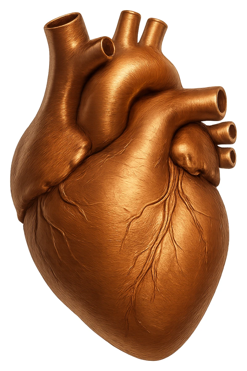 realistic digital art of a heart with a brushed copper finish, no background sticker