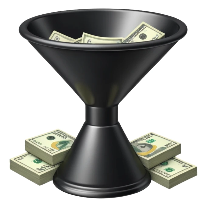 black marketing funnel with dollars at the bottom sticker