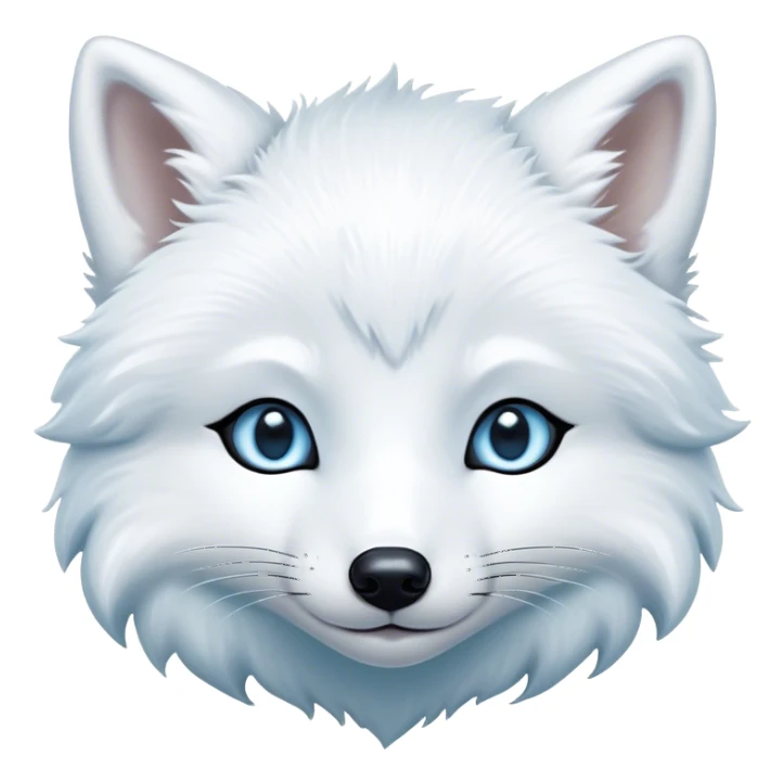 Cinematic Cute Arctic Fox Portrait Emoji, Head tilted playfully and inquisitively, featuring a silky, pure white Fur with delicate hints of icy blue on the ears and muzzle, round, sparkling eyes filled with curious charm, Simplified yet irresistibly adorable features, highly detailed, glowing with a warm, friendly glow, high shine, affectionate and spirited, stylized with a touch of frosty whimsy, bright and endearing, soft glowing outline, capturing the essence of a mischievous yet loving arctic fox, so playful it feels like it could frolic out of the screen and into your arms! sticker