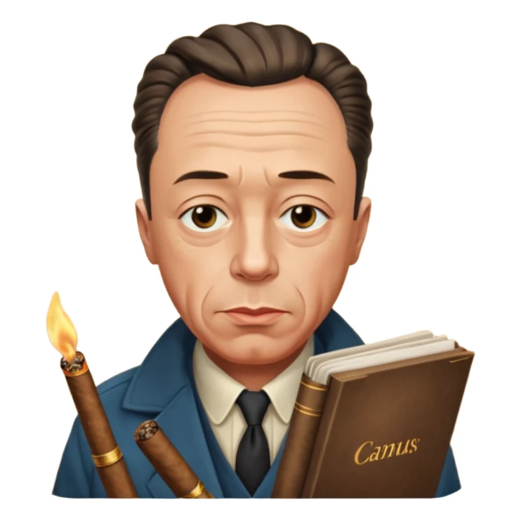Albert Camus with cigar and book, staring me sticker