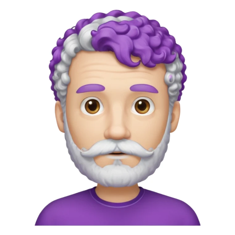 very white bearded and white mustached, violet short curly haired, wearing ear accessories sticker
