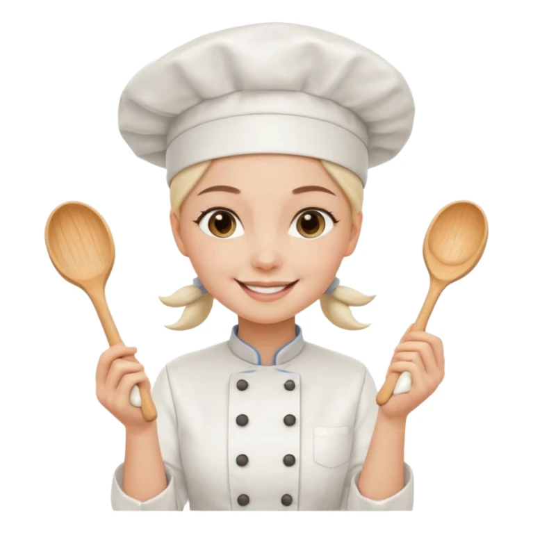 Young female baker - white chef hat, holding cream piping bags in both hands sticker