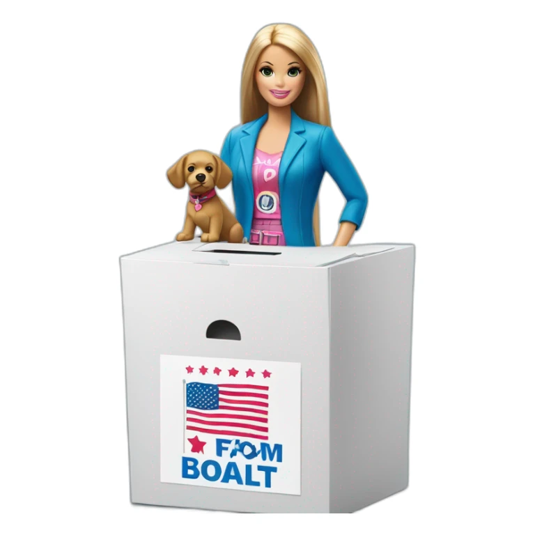 Barbie puts a ballot for FOCom DOGSE in a voting ballot box sticker