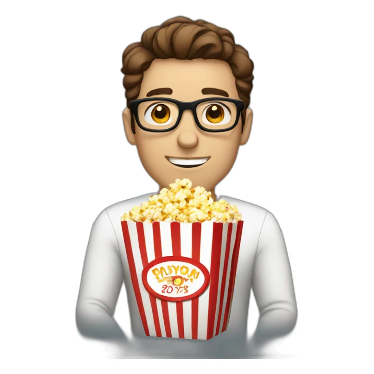 White Male with Brown Hair with Glasses Holding Popcorn sticker