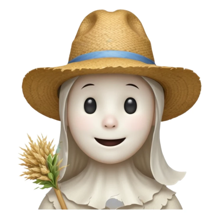 friendly ghost farmer portrait, head and shoulders only, straw hat, soft pale glow, gentle smile, cute cracked texture (not scary), cozy village vibe, warm lighting, 3D cartoon, mobile game icon style, clean background, no text, no watermark
 
 sticker