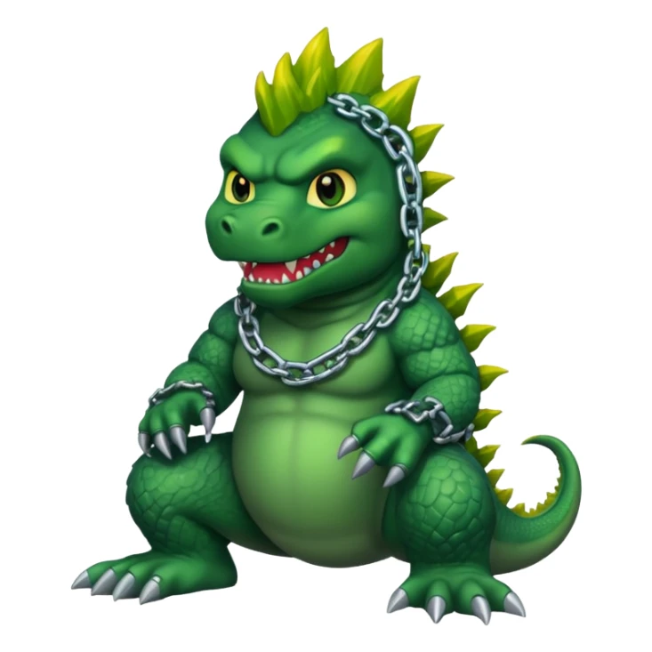Godzilla with dyed hair and chains around him sticker