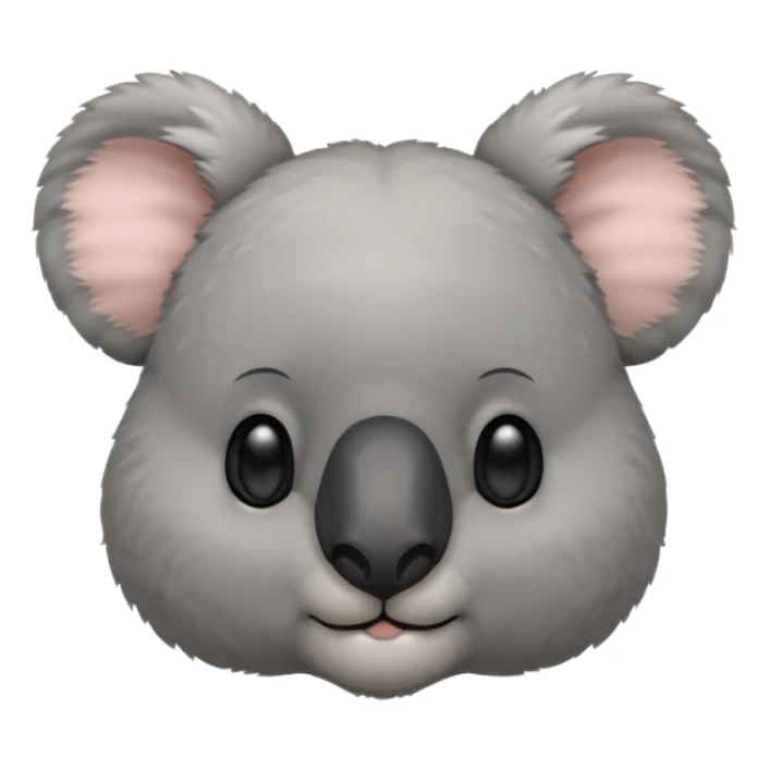 Head of a grey koala, round face, big fluffy ears, large black nose, front-facing, cute and simple style sticker