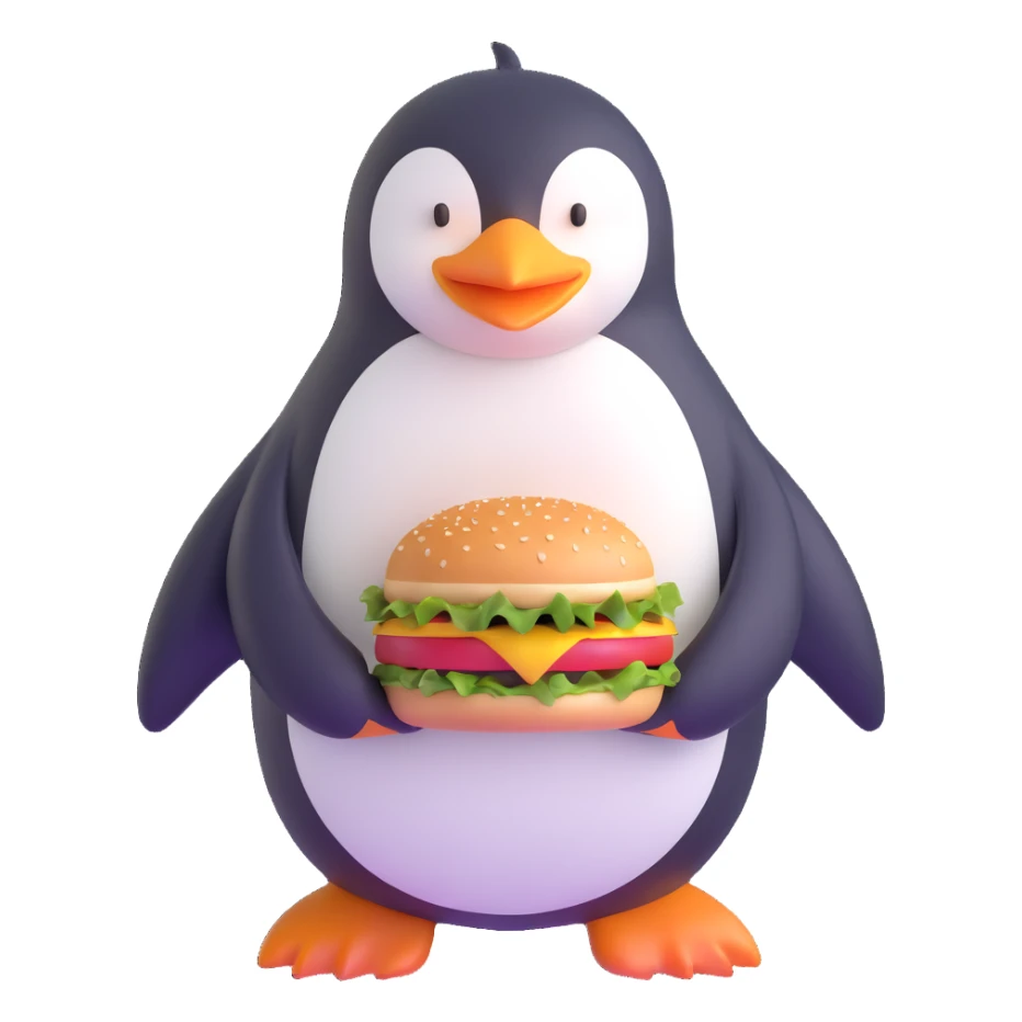 penguin enjoying a hamburger sticker