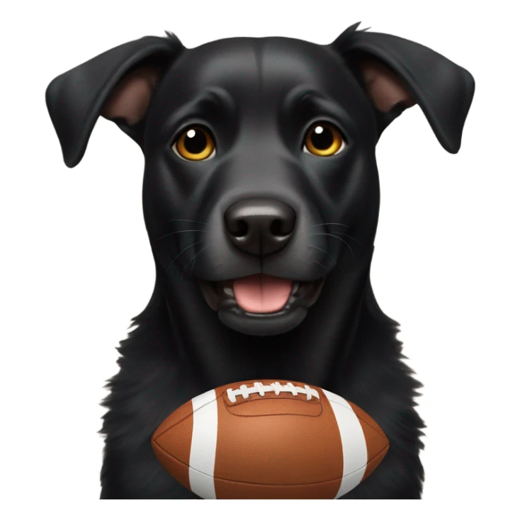 Black dog with football sticker