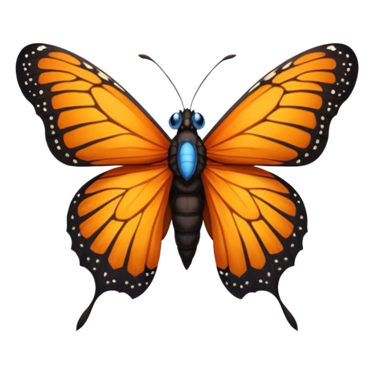 moth with blue eyes mornach butterfly wings orange and yellow with godzilla eyes on the top of the wings brown tail black Moth Insect Arms and legs sticker