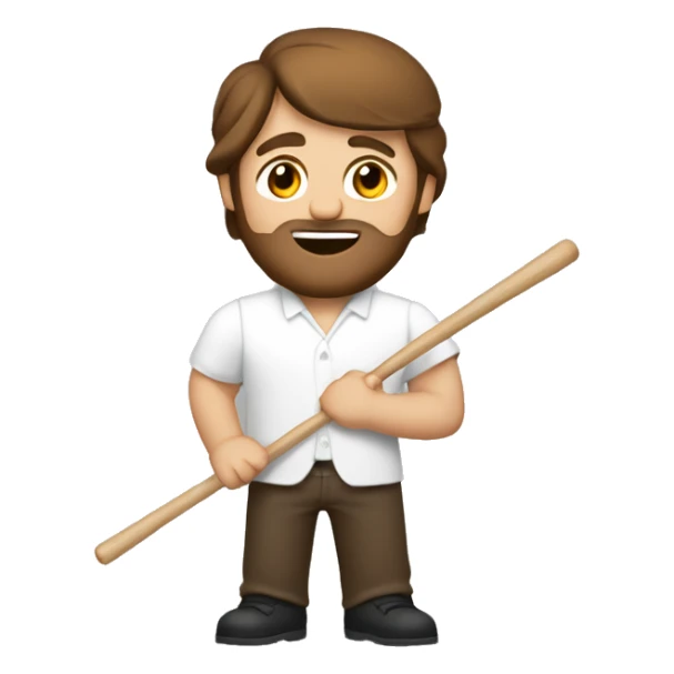 a long brown haired man with a light beard holding drum sticks in a white shirt and brown pants sticker