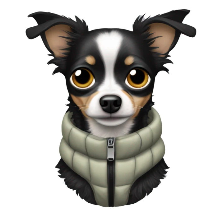 Black chihuahua Chinese crested mix wearing a puffer vest sticker