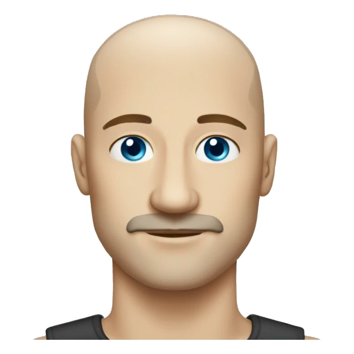 confident bald man blue eyes with mustache sticker