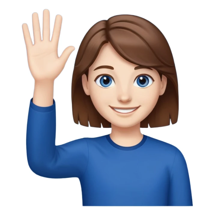 Joven con pelo castaño de ojos azules oscuro sonriendo y saludando  sticker