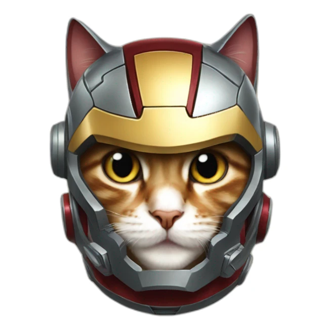 cat wearing an Iron Man helmet sticker