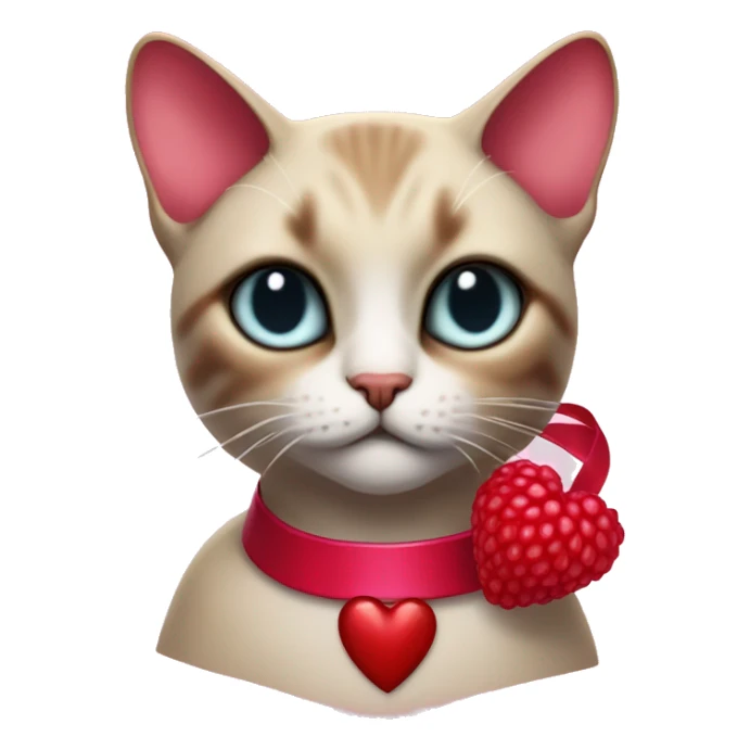 Raspberry coloured heart with red ribbon and siamese cat wars sticker