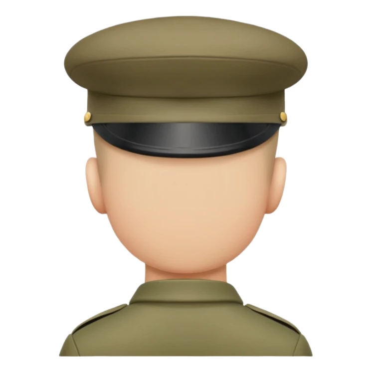 back view of soldier's head wearing a military cap or beret sticker