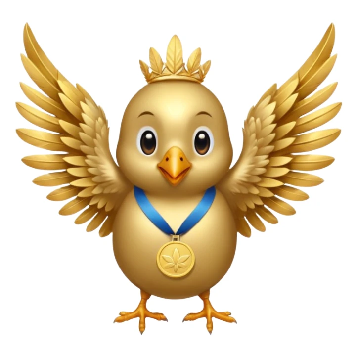Happy small bird with a gold medal  sticker