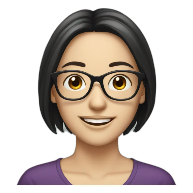 smiling white girl with long black hair and glasses sticker