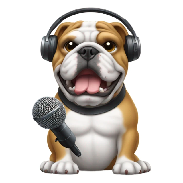 bulldog with a microphone and in headphones sticker