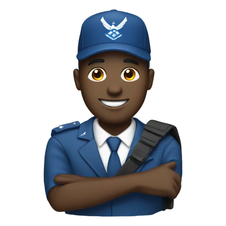 Dark man in wheel chair with blue air force team hat sticker