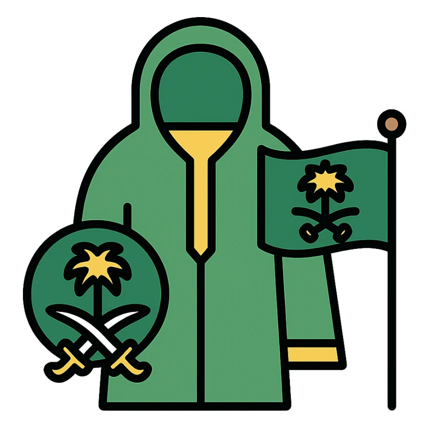 icon representing Saudi culture with traditional elements in modern color outline style sticker
