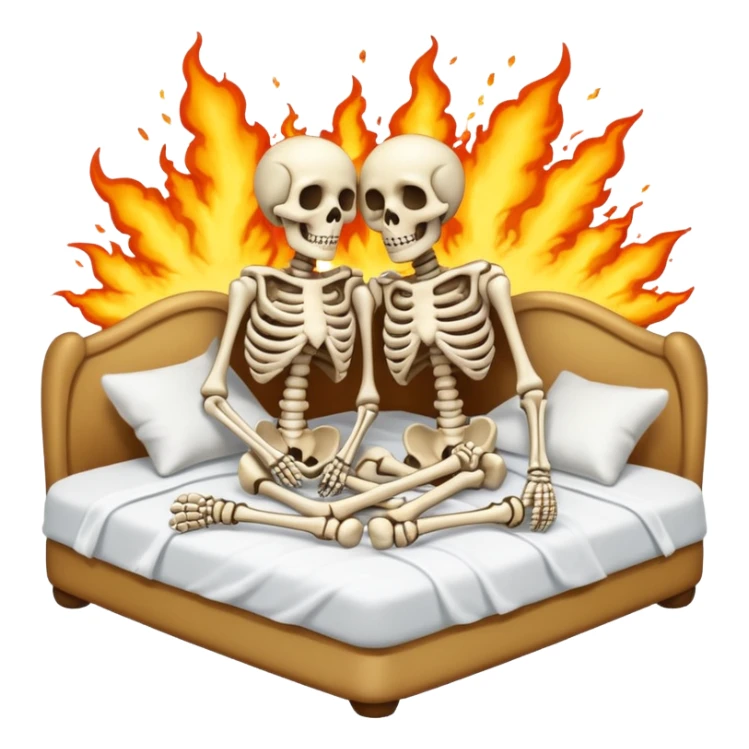 Skeletons cuddling on a bed with an explosion in the background  sticker